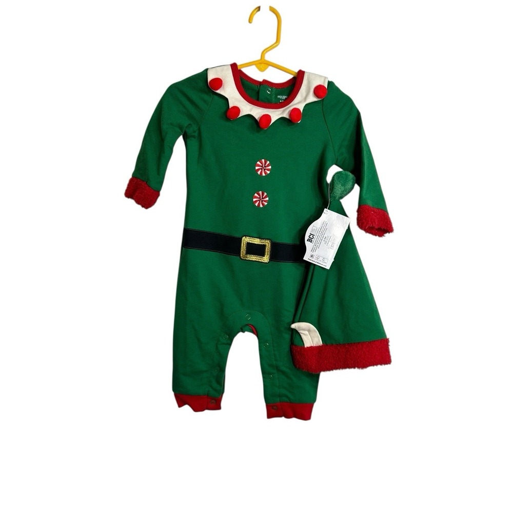 holiday time‎ baby boys elf outfit christmas size 6-9 months bodysuit with hat